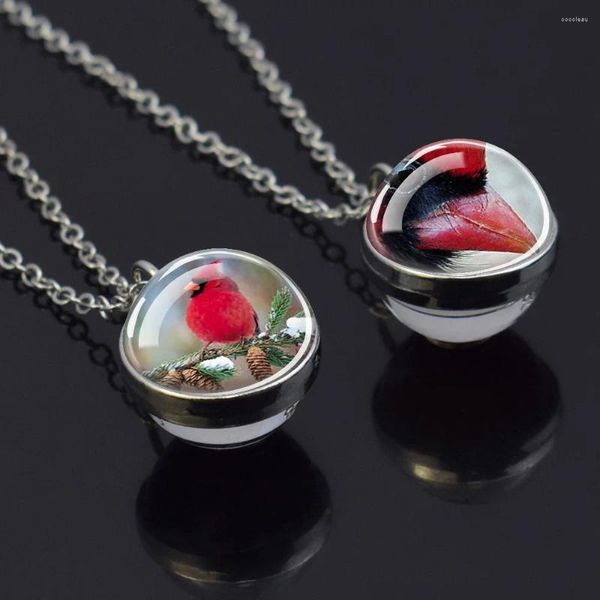 Colliers pendants Northern Cardinal Cardinal-Grosbeaks Ball Collier double face pour hommes Femmes Red Bird Bijoux Gift