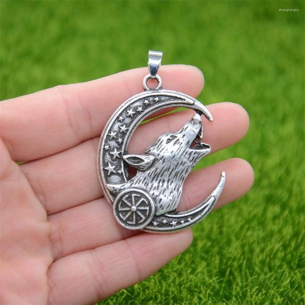 Collares pendientes Nostalgia Slavic Kolovrat Símbolo Viking Wolf Amulet Wicca Pagan Crescent Moon Collar Estrella Brujería Wiccan Jewelry