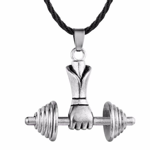 Collares pendientes Nostalgia Deportes Encanto Mano Sosteniendo Mancuerna Collar Fitness Hombres Joyería Día del padre Regalo