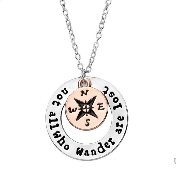 Colliers pendentif Pas tous ceux qui errent sont perdus colliers pour femmes or Sier grande petite boussole ronde pendentif chaînes mode Inspiration Dhifo