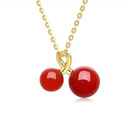Pendentif Colliers NYMPH 18K or véritable petit pendentif cerise AU750 incrusté d'agate rouge collier frais pour les femmes le jour de la Saint-Valentin D606 231218