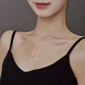 Pendentif colliers NYMPH réel 18K or bijoux naturel perle d'eau douce pendentif collier pur AU750 O chaîne pour les femmes ronde Fine marque cadeaux X578 231115