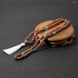 Pendentif Colliers OAIITE bouddhiste 108Mala collier de perles en bois pour hommes Rudraksha charme vert Aventurine perlée frange femmes bijoux cadeau