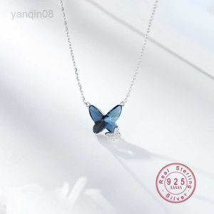 Pendentif Colliers OBEAR 925 Sterling Silver Blue Crystal Butterfly Collier Femme Bijoux Mémoire Mariage Saint Valentin Cadeau pour Femme HKD230712