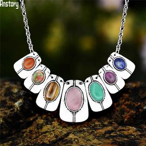 Hangende kettingen langwerpige natuurlijke 7 chakra stenen ketting voor vrouwen antieke verzilverde kwarts tijger eye lapis jades amethists mode ketting g230206