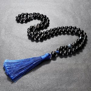 Pendentif Colliers Obsidian 8mm Perles rondes Collier pour femmes Bouddhiste Prière Bénédiction Blackstone Hommes Charms Boule de guérison Yoga Bijoux