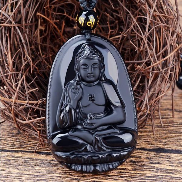 Pendentif Colliers Obsidienne Bouddha Mâle Femme Collier Animal Perle Rideau Transbordé Gommage Tête Noir