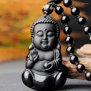 Pendentif Colliers Obsidienne Bouddha Statue Gautama Cristal Collier Hommes et Femmes Bouddhiste Amulette Prière Bijoux