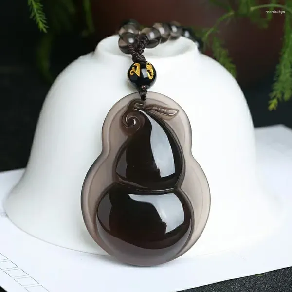 Pendentif Colliers Obsidian Gourd Collier Hommes Femmes Guérison Bijoux Accessoire Naturel Noir Jades Charmes Chanceux Amulette Cadeaux