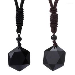 Hanger Kettingen Obsidiaan Hexagram Steen Voor Bescherming Natuurlijke Zwarte Ketting Amulet Talisman Sieraden Mannen Vrouwen