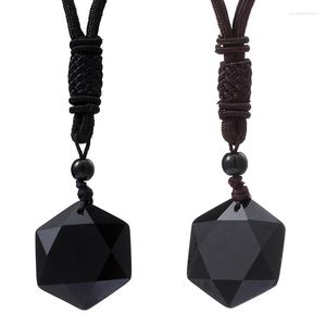 Collares colgantes Obsidiana Hexagrama Piedra para protección Collar negro natural Amuleto Talismán Joyería Hombres Mujeres