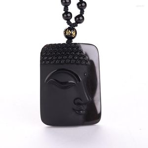 Hanger kettingen Obsidian vintage ketting zwarte jade boeddha kop voor damesjaars sieraden