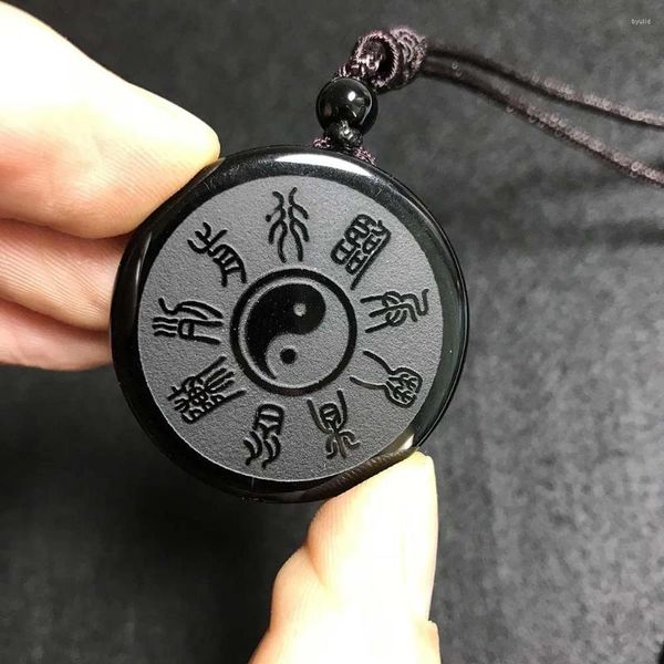 Collares colgantes Obsidiana Yin y Yang Taiji Bagua Collar Nueve palabras de la verdad Amuleto de la suerte Joyería de cristal Pareja Emparejamiento Regalos de vacaciones