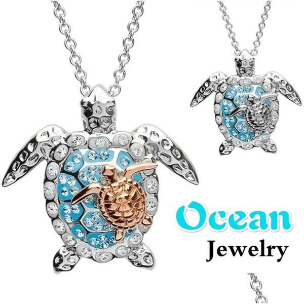 Collares pendientes Ocean Turtle para mujeres Iced Out Gargantilla Collar Niñas Diseño de moda de lujo Bling Rhinestone Animal Collar Joyería D Dh6P9
