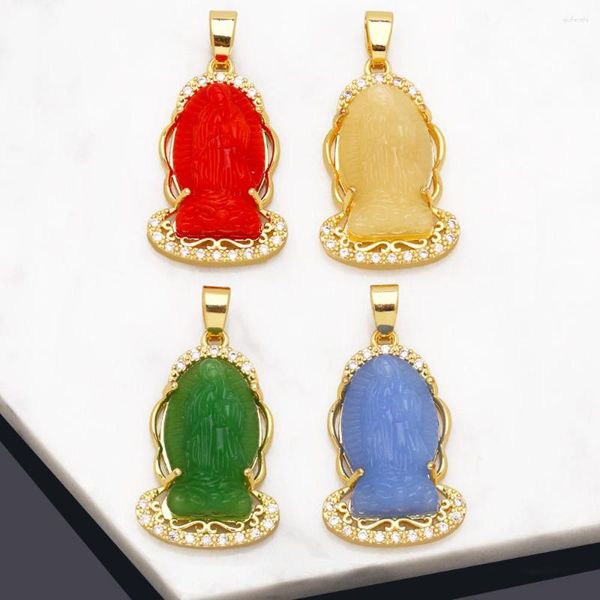 Collares colgantes OCESRIO Múltiples colores Buda de cristal para collar Cobre Chapado en oro CZ DIY Joyería hecha a mano Suministros Pdta878