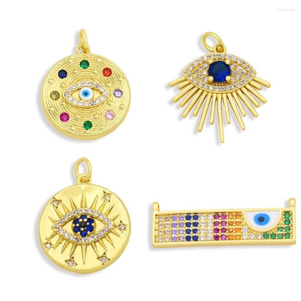 Collares pendientes OCESRIO Trendy Enamel Samll Gold Plated Copper Evil Greek Eye Bar Colgantes para un collar Cubic Zirconia Charms Pdta554