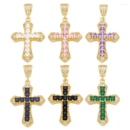Pendentif Colliers OCESRIO Trendy Multicolor Crystal Big Cross pour collier cuivre plaqué or Crucifix bijoux faisant des fournitures Pdtb415