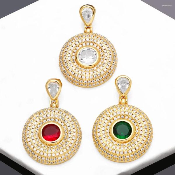 Collares colgantes OCESRIO Trendy Multicolor Crystal Big Round para collar Cobre Chapado en oro CZ Suministros de fabricación de joyas PDTB149