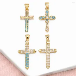 Collares colgantes Ocesrio Trendy Turquesa Cristal Big Cross para Gold Gold Gold Cz Crucifix Jewely Making Component PDTB571