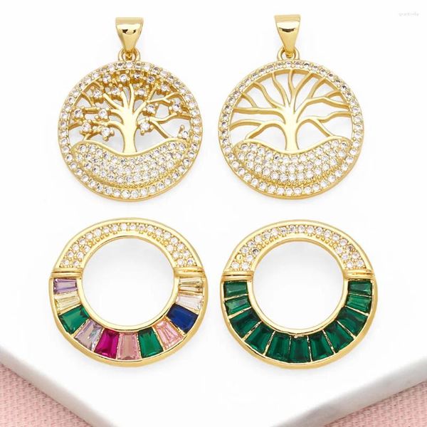 Collares colgantes OCESRIO Árbol de cristal blanco de la vida para collar Cobre Chapado en oro Multicolor CZ Joyería redonda Haciendo componente PDTB431