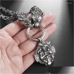 Collares colgantes Odin Knight Wolf Acero inoxidable Cadena Bizantina Mens Nordic Amet Jewelry Animal Cross Raven Cabello Drop entregada DHL40