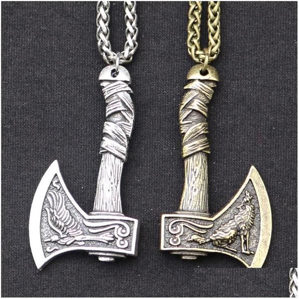 Pendentif Colliers Odin Norse Wolf et Raven Axe Amet Collier de sorcellerie Wicca Pagan Slave Perun pour hommes garçons livraison directe bijoux P Dhaxo