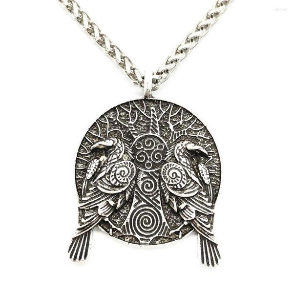 Pendentif Colliers Odin Corbeau Amulette Yggdrasil Arbre De Vie Triskelion Triskele Spirale Symbole Viking Collier Goutte