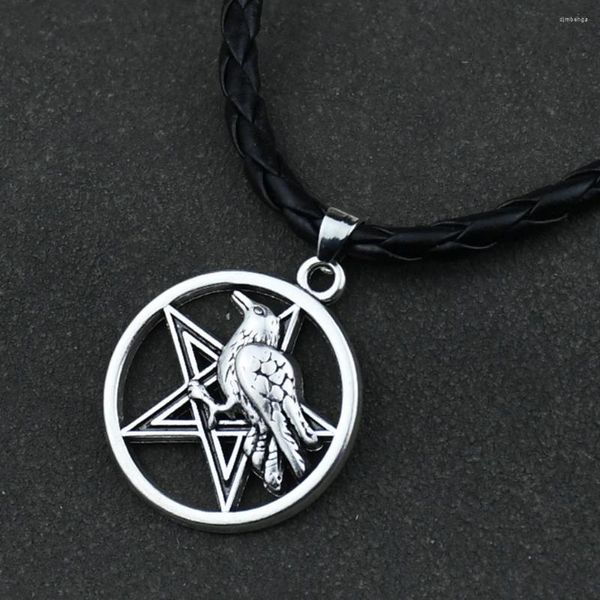 Pendentif Colliers Odin Raven Pentagram Pentacle Talisman Amulette Viking Wicca Bird Bijoux Sans Collier Wiccan Pagan Hommes Femmes Accès