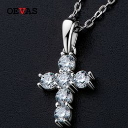 Pendentif Colliers OEVAS 100 925 Sterling Silver Real 0 1 3mm Croix Collier Pour Femmes Sparkling Party Fine Jewelry Cadeaux 230407