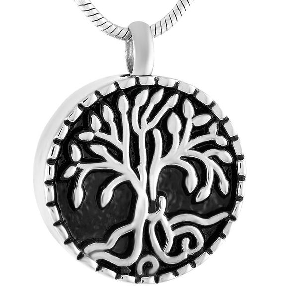 Pendentif Colliers De Vie Collier De Crémation For25mm Forme Ronde En Acier Inoxydable Mémorial Urne Médaillon Bijoux Gravable Arbre Cendre IJD9420Pend