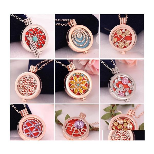 Pendentif Colliers Diffuseur D'huile Médaillon Haute Qualité Parfum Parfum Par Boîte Essentielle Collier Or Rose Couleur Bijoux 118 Drop Deliv Otqyz