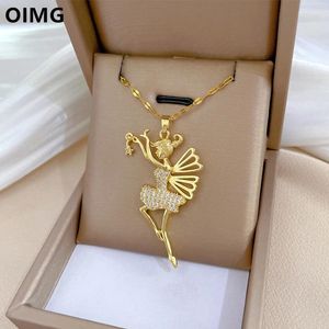 Colliers pendants OIMG 316l en acier inoxydable Gold plaqué LUMBRE TEMPEAME DE LUXE COmpure de ballet Dancer pour femmes bijoux d'anniversaire princesse