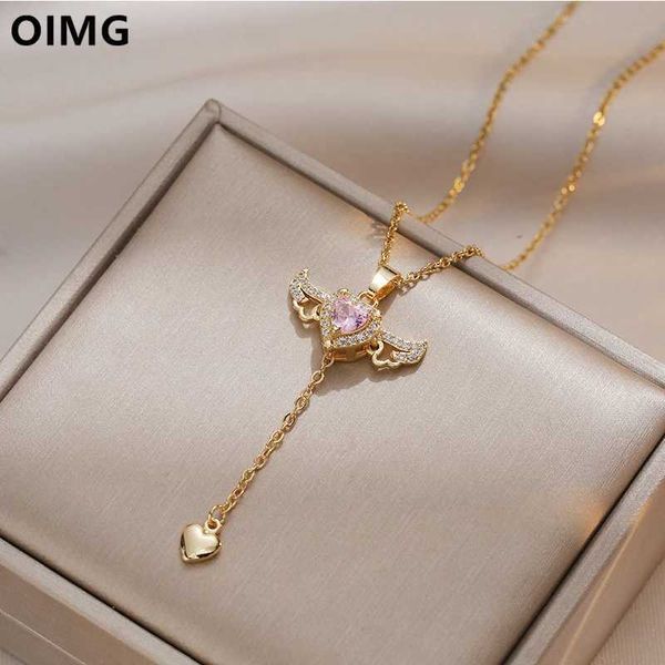 Colliers de pendentif OIMG 316l en acier inoxydable Gold Cupid Angel Wings Collier Pendant adapté aux femmes Girls Clavik Chain Party Jewelry Giftsq