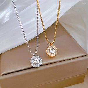 Pendentif Colliers OIMG Simple Mode Forme Ronde Pour Les Femmes 2023 Or Titane Acier Cou Chaîne De Luxe Bijoux Cadeau