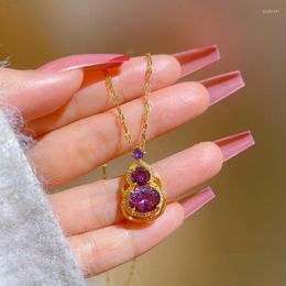 Pendentif Colliers OIMG Acier Inoxydable 2023 Romantique Violet Gourde Conception Ras Du Cou Esthétique Vintage Collier Pour Femmes Strass Simple