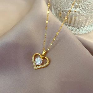 Pendentif Colliers OIMG en acier inoxydable mode creux coeur collier pour femmes amoureux couleur or clavicule chaîne tour de cou femme bijoux