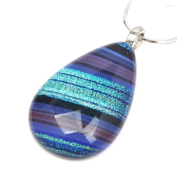 Colliers pendentif OlingArt feuille d'or colorée bijoux bleu foncé édition limitée gouttelettes d'eau verre au chalumeau pour collier