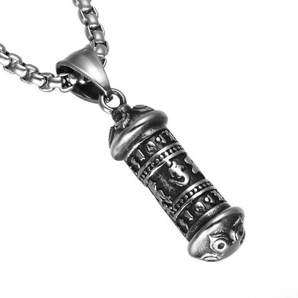 Pendentif Colliers Om Mani Padme Hum Collier En Acier Inoxydable Mantra Prière Vintage Classique Bouddhisme Six Mots BijouxPendentif