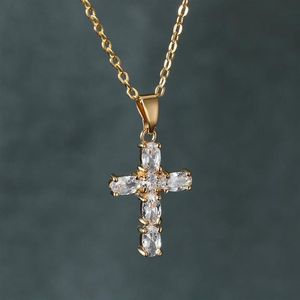 Hanger Kettingen Een Stuk Jesus Cross Ketting Voor Vrouwen Luxe Kristal Rose Goud Zilver Kleur Kettingen Bruiloft Sieraden Gift255u