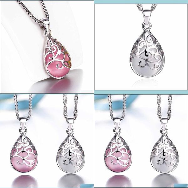 Colliers pendents Opal Neckaces Love Angle Déchirure Moonlight Drop Pendant Neckace For Women Gift Box Chain Imitation 925 Sterling Sier Dhgme