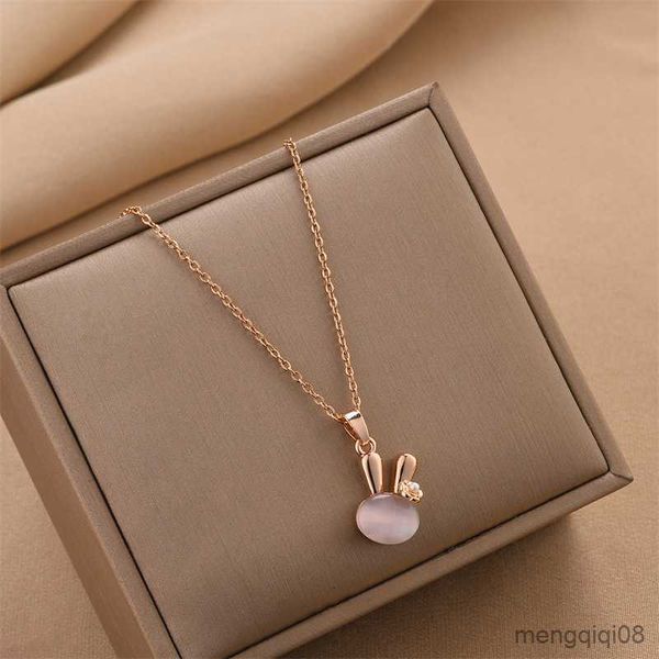 Pendentif Colliers Opale Lapin En Acier Inoxydable Collier pour Filles Femmes Chaînes Esthétique Ne Pas Assombrir Bijoux Femmes