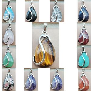 Pendentif Colliers Opale Tiger Eye Lapis Lazuli Cristal Howlite Bleu Sable Cornaline Goldstone Rhodorite Goutte D'eau Perle 1pcs WFH982Pendant