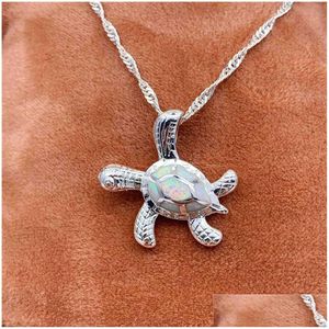 Colliers pendentif tortue opale, chaîne en argent Sterling 925, Design Animal à la mode, collier à breloques, bijoux de fête pour femmes Dhxnx