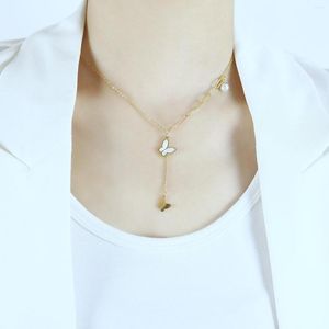 Hangende kettingen opk dames ketting roestvrij staal mode vlinder parel zilveren kleur gouden sieraden verstelbaar