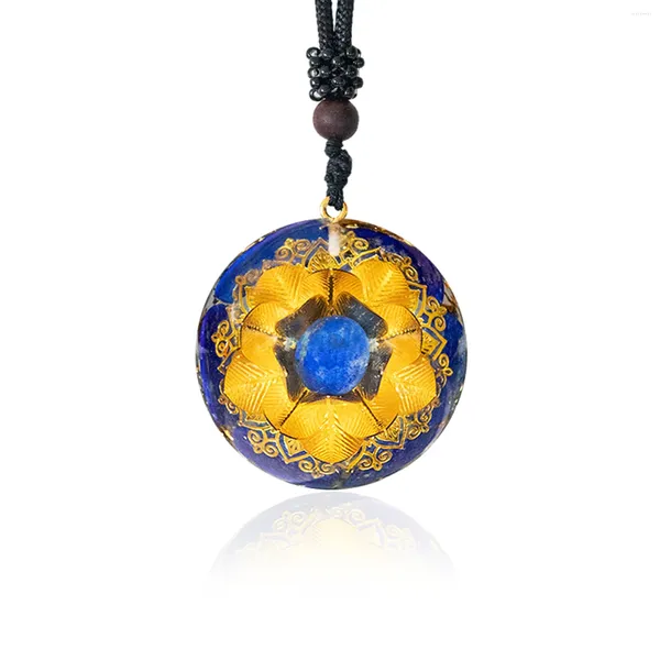 Collares colgantes Orgonita Energía curativa Lapislázuli con collar de flor de loto Piedra de equilibrio espiritual para protección