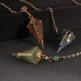Colliers de pendentif orgonite reiki pendulum natural puce de pierre amulette curative 7 chakra cristal énergie méditation hexagonale penanr pour wo 2932
