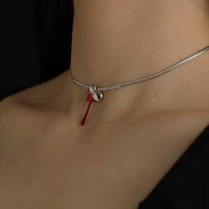 Collane con ciondolo Origine Estate Lusso Acciaio inossidabile Cuore d'amore Collana girocolli smaltata rossa per donna Gioielli metallici color argento