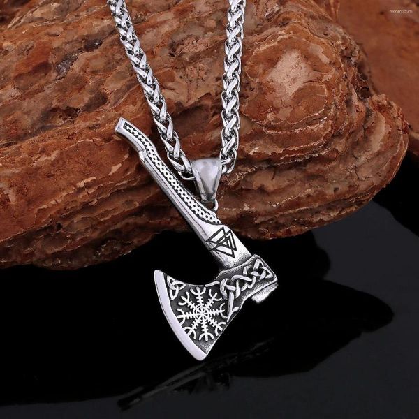 Pendentif Colliers Conception Originale Rétro Viking Axe Collier Nordique Hommes En Acier Inoxydable Amulette Rune Mode Punk Bijoux Sac Cadeau