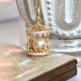 Pendentif Colliers Original manège pendentif romantique mignon style argent incrusté de petits diamants fins collier de bijoux bas peut ouvrir 230801