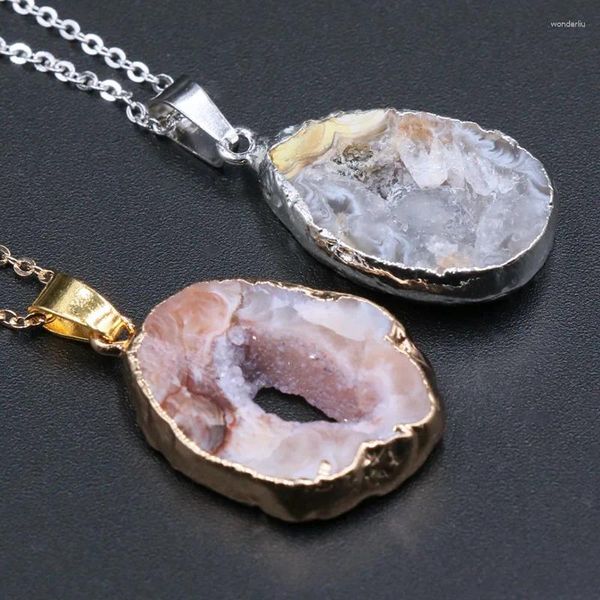 Pendentif Colliers Original naturel Agates pierre collier pour femmes irrégulière Quartz géode tour de cou Reiki guérison Vintage bijoux femme cadeau